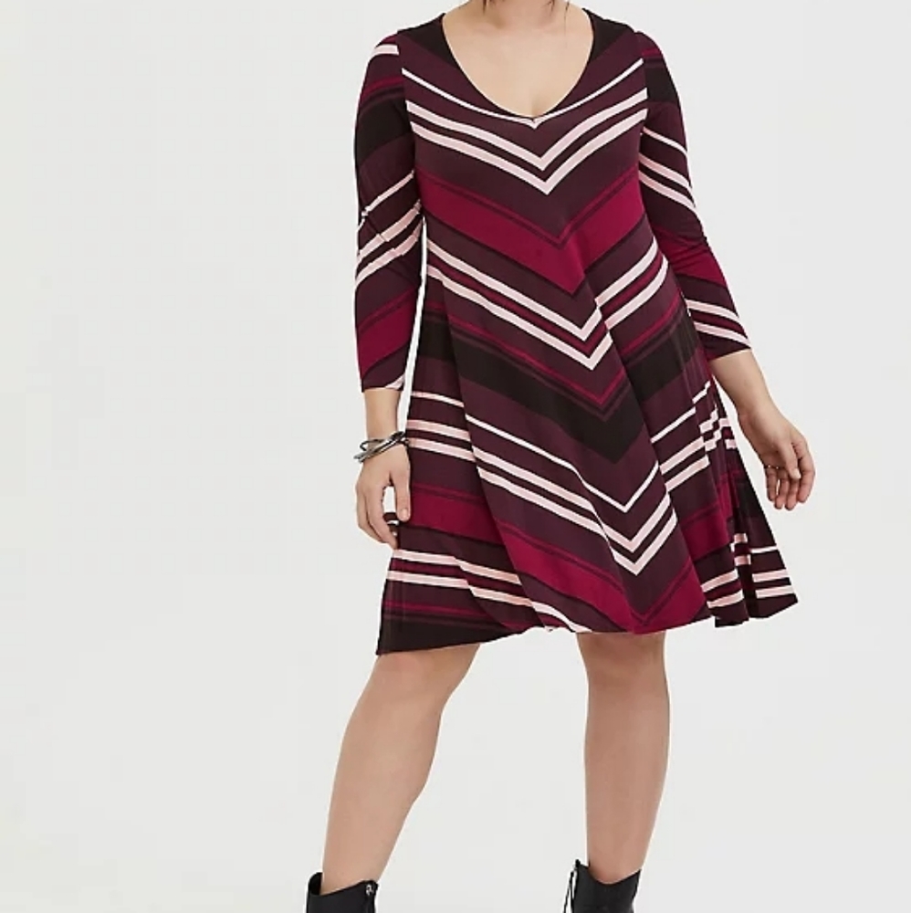 Torrid Burgundy Stripe Jersey Mini Trapeze Dress